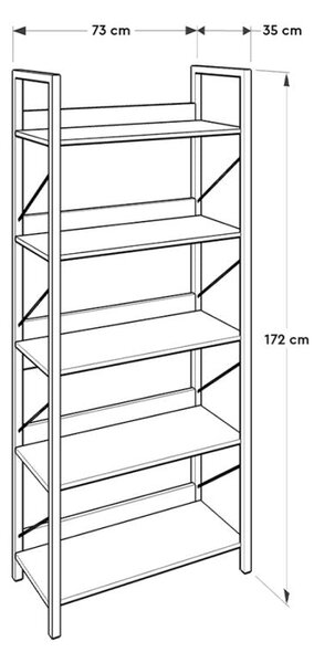 Biblioteca Adore Profile cu 5 rafturi, Alb - Maro - Stejar, 73x172x35 cm
