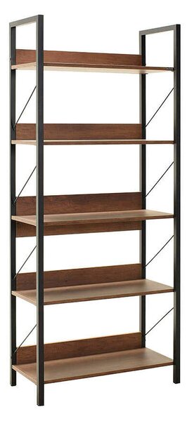 Biblioteca Adore Profile cu 5 rafturi, Alb - Maro - Stejar, 73x172x35 cm