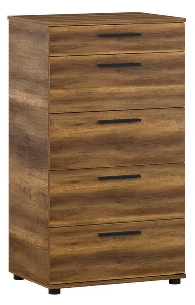Comoda Adore Trendline cu 5 sertare, Alb - Maro - Stejar - Mov, 60x108x44 cm