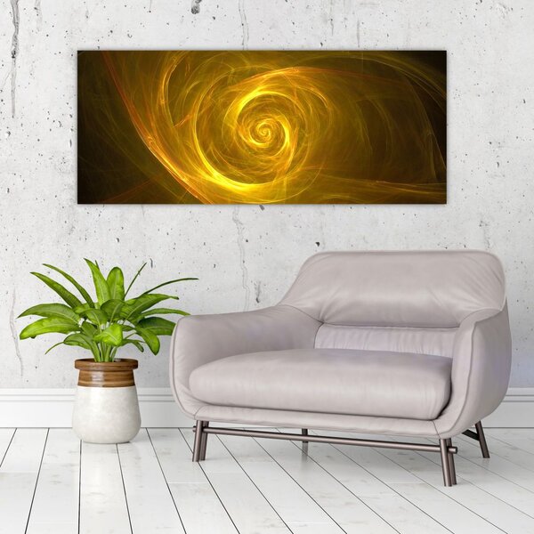 Tabloul cu spirala abstractă în galben (120x50 cm)