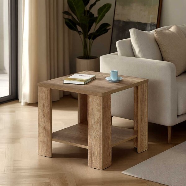 Masuta Cafea Laterala Adore New Line, Maro - Natur - Stejar, 50x48x50 cm