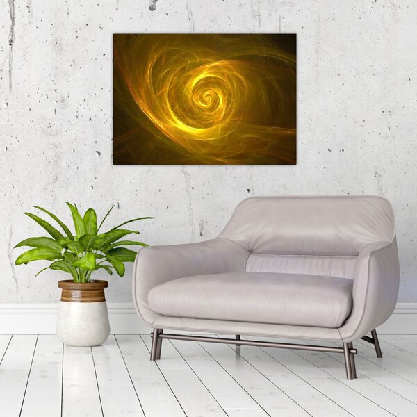 Tabloul cu spirala abstractă în galben (70x50 cm)