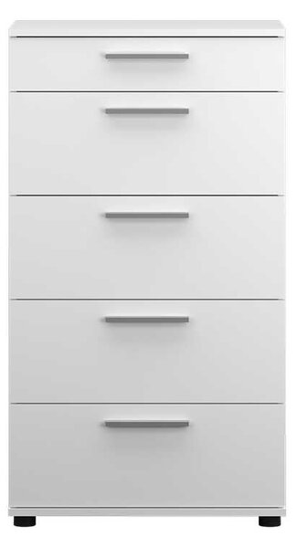 Comoda Adore Trendline cu 5 sertare, Alb - Maro - Stejar - Mov, 60x108x44 cm