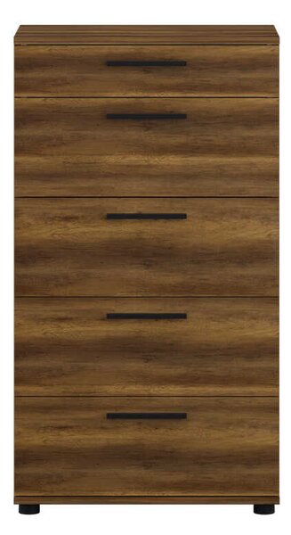 Comoda Adore Trendline cu 5 sertare, Alb - Maro - Stejar - Mov, 60x108x44 cm