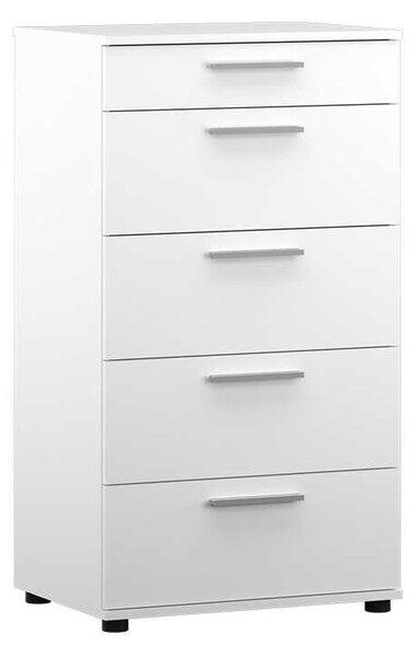 Comoda Adore Trendline cu 5 sertare, Alb - Maro - Stejar - Mov, 60x108x44 cm