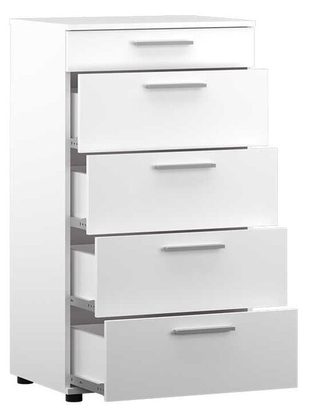 Comoda Adore Trendline cu 5 sertare, Alb - Maro - Stejar - Mov, 60x108x44 cm