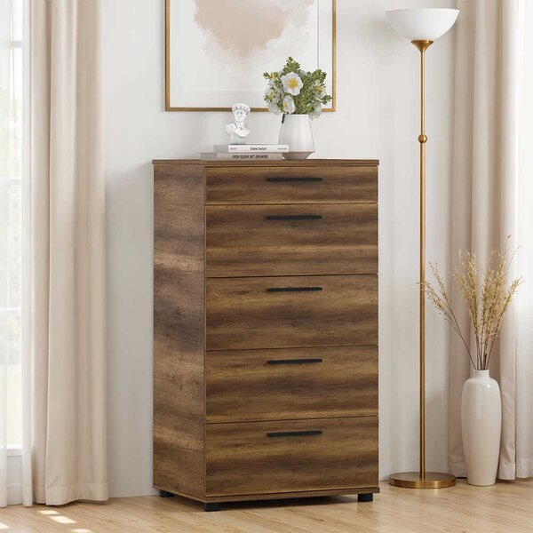 Comoda Adore Trendline cu 5 sertare, Alb - Maro - Stejar - Mov, 60x108x44 cm
