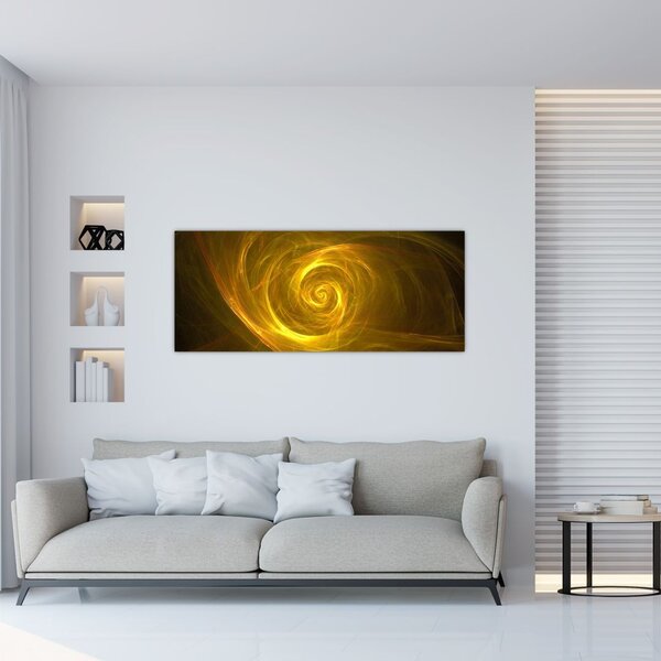 Tabloul cu spirala abstractă în galben (120x50 cm)