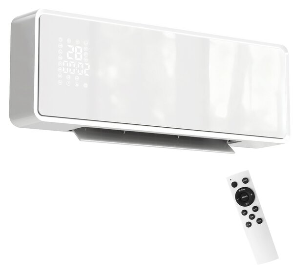 HOMCOM Încălzitor în ceramicâ de perete 2000W, 3 moduri, Temporizator, Panou de sticlă Alb | Aosom Romania