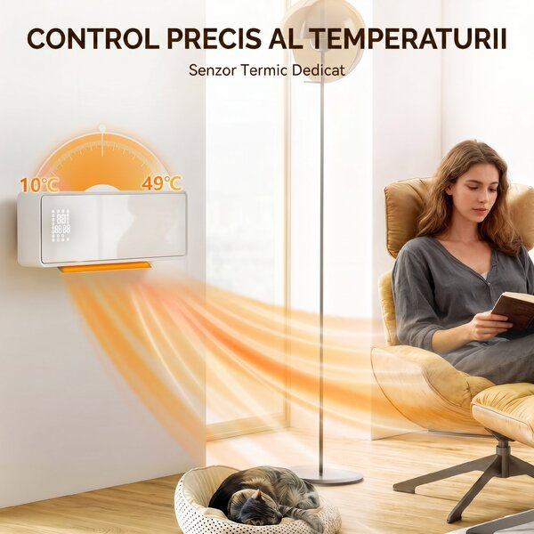 HOMCOM Încălzitor în ceramicâ de perete 2000W, 3 moduri, Temporizator, Panou de sticlă Alb | Aosom Romania