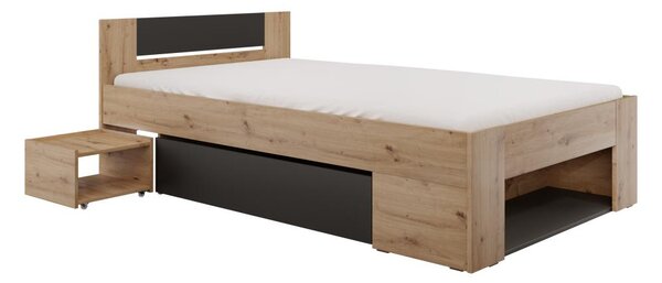 Pat de o persoană 120 cm Uniforme (stejar artisan + antracit) (cu sp. depozitare). 1116534