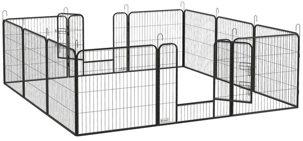 PawHut Gard pentru Câini, Incintă Modulară pentru Câini din 8 Secții pentru Interior și Exterior, 80x100 cm, Negru | Aosom Romania