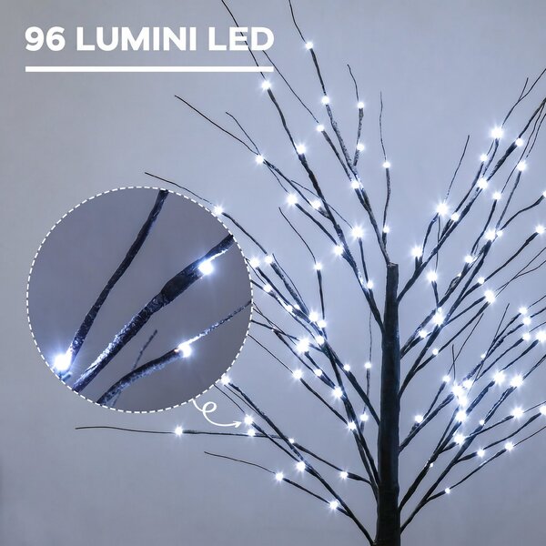 HOMCOM Brad de Crăciun Luminos Tip Mesteacăn, 150 cm, 96 Led-uri, Bază Lată, pentru Interior și Exterior, Maro | Aosom Romania