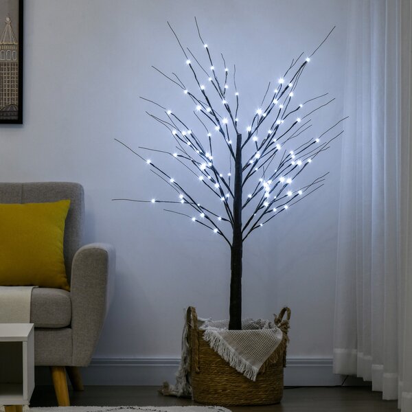 HOMCOM Brad de Crăciun Luminos Tip Mesteacăn, 150 cm, 96 Led-uri, Bază Lată, pentru Interior și Exterior, Maro | Aosom Romania