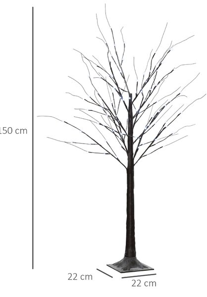 HOMCOM Brad de Crăciun Luminos Tip Mesteacăn, 150 cm, 96 Led-uri, Bază Lată, pentru Interior și Exterior, Maro | Aosom Romania