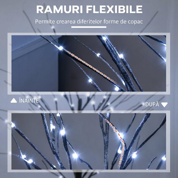 HOMCOM Brad de Crăciun Luminos Tip Mesteacăn, 150 cm, 96 Led-uri, Bază Lată, pentru Interior și Exterior, Maro | Aosom Romania
