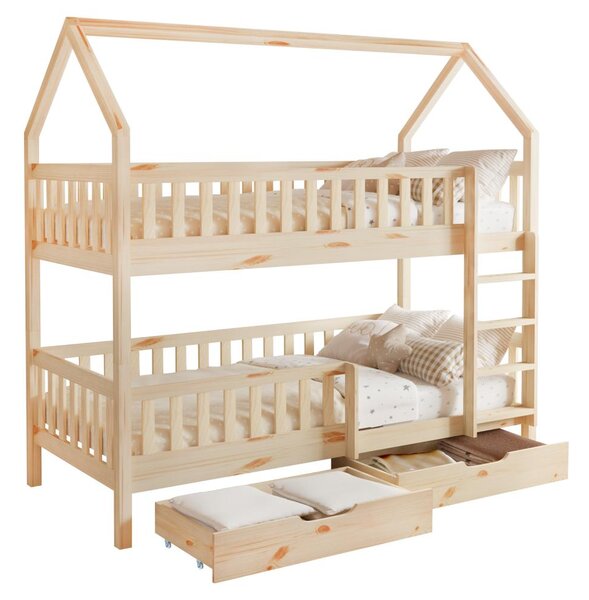 Pat etajat pentru copii 90 cm Virtuoso (natural) (cu somieră) (cu sp. depozitare). 1116556