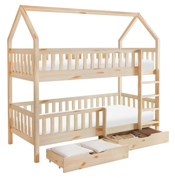 Pat etajat pentru copii 90 cm Virtuoso (natural) (cu somieră) (cu sp. depozitare). 1116556