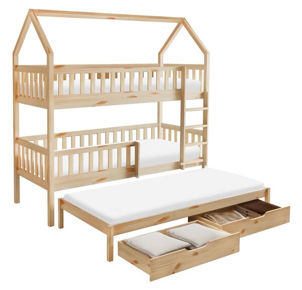 Pat etajat pentru copii , cu pat suplimentar 90 cm Virtuoso (natural) (cu somieră) (cu sp. depozitare). 1116554