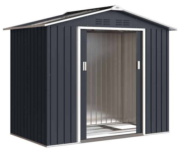 Outsunny Magazie de grădină metalică 2,77 m², 213 x 130 x 185 cm cu fundație, uși culisante, gri închis | Aosom Romania