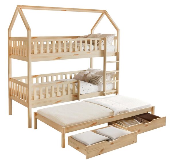 Pat etajat pentru copii , cu pat suplimentar 90 cm Virtuoso (natural) (cu somieră) (cu sp. depozitare). 1116554