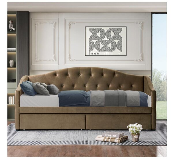 Pat de o persoană (divan) 90 cm Zonas (maro) (cu somieră) (cu sp. depozitare). 1116568