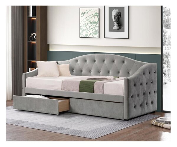Pat de o persoană (divan) 90 cm Zonas (gri) (cu somieră) (cu sp. depozitare). 1116569