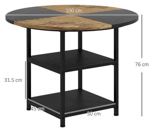 HOMCOM Masă Rotundă pentru 4-6 Persoane, Industriala, Rafturi Depozitare, 100cm, Negru | Aosom Romania