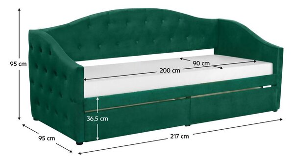 Pat de o persoană (divan) 90 cm Zonas (verde) (cu somieră) (cu sp. depozitare). 1116570