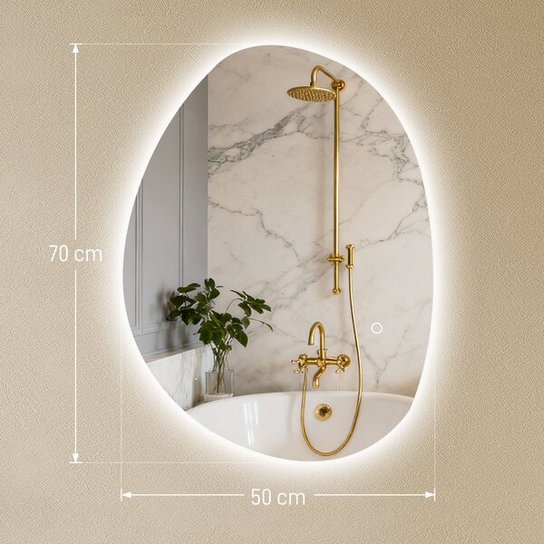 HOMCOM Oglindă de Baie LED cu Comutator Tactil Inteligent și Intensitate Reglabilă, 80x5x60 cm, Argintiu | Aosom Romania