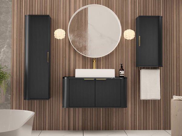 Z0ND0 Set mobilier baie Mekona I (Negru mat + Marmură Negru + auriu) (cu sifon). 1103873