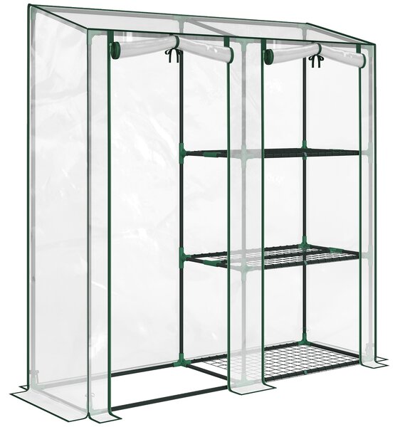 Outsunny Mini Seră cu 3 Rafturi, 2 Uși Rulabile, Seră pentru Grădină cu Cadru din Oțel și Acoperire din Plastic pentru Plante, Legume, Flori, Fructe, Anti UV, 143x45x151 cm, Transparentă | Aosom Romania
