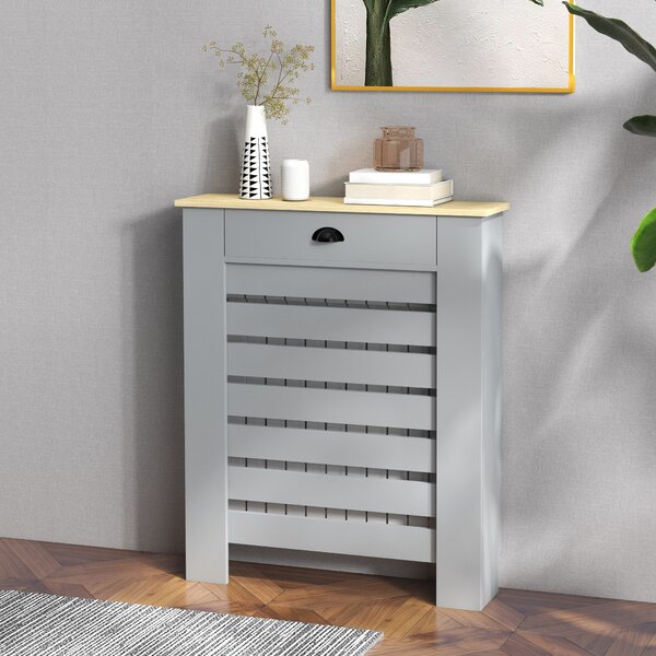 HOMCOM Copertură pentru Calorifer din MDF cu Sertar, 78x19x95.5 cm, Gri | Aosom Romania