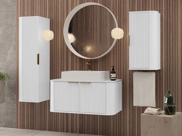 Z0ND0 Set mobilier baie Mekona I (Alb mat + Marmură Alb + auriu) (cu sifon). 1103869
