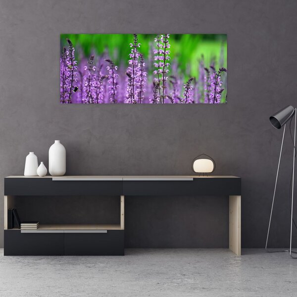 Tablou cu flori de luncă violete (120x50 cm)