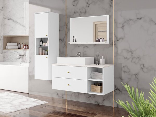 Z0ND0 Mobilier baie Kiago II (Alb mat + Marmură bianco + auriu) . 1103959