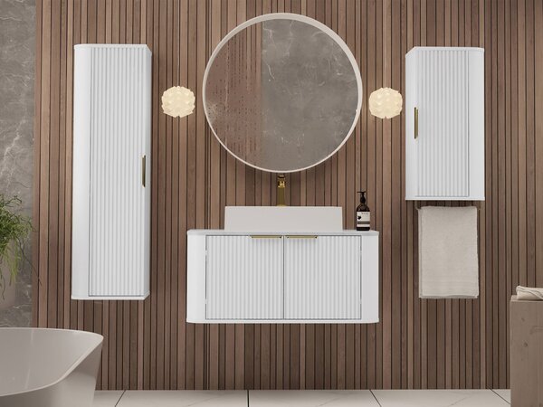 Z0ND0 Set mobilier baie Mekona I (Alb mat + Marmură Alb + auriu) (cu sifon). 1103869