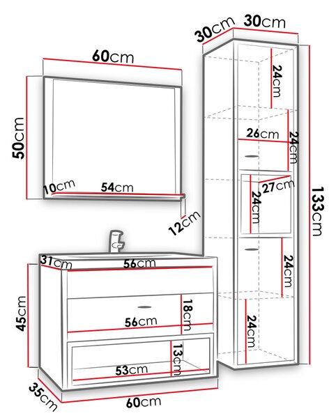 Z0ND0 Mobilier baie Olevaro I (Stejar artisan + Negru mat) (cu baterie Economico BYU 020M și sifon). 1104033