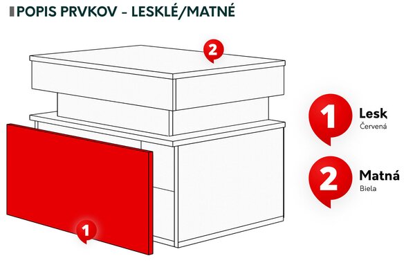 Noptieră Lesteralo 1S (Alb + lucios Alb) (cu iluminat LED albastru). 1104512