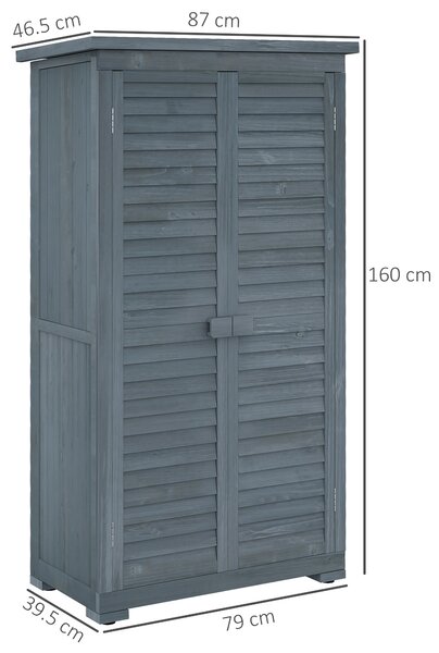 Outsunny Dulap de grădină pentru unelte din lemn, 2 rafturi, acoperiș bituminos, uși cu obloane, 87 x 47 x 160 cm, gri | Aosom Romania