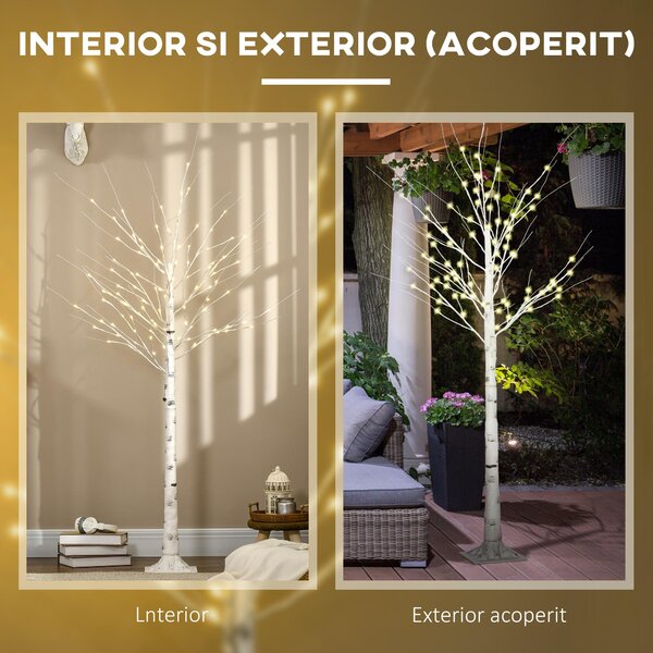 HOMCOM Lumina artificiala pentru copac de mesteacan alb, cu lumina LED pentru interior si exterior | Aosom Romania