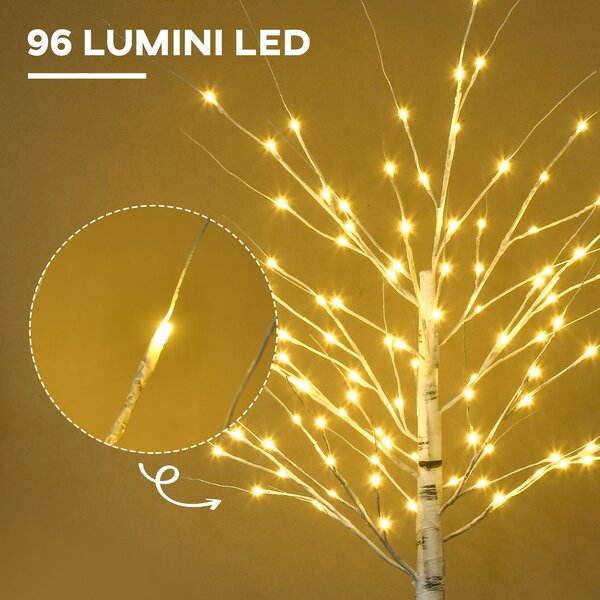HOMCOM Lumina artificiala pentru copac de mesteacan alb, cu lumina LED pentru interior si exterior | Aosom Romania