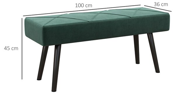 HOMCOM Bancă pentru Capătul Patului, Bancă cu Picioare din Oțel și Țesătură cu Efect de Catifea, 100x36x45 cm, Verde | Aosom Romania