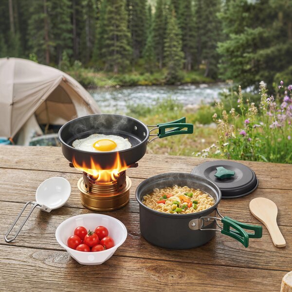 Set Vase Camping Outsunny, Kit 8 Piese Ultraușor, Mânere Anti-Arsură, Gri | Aosom Romania