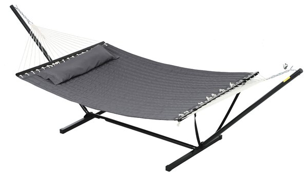 Outsunny Hamac de Grădină Portabil cu Structură, Pernă Integrată și Corzi de Siguranță, 368x93x110 cm, Gri Închis | Aosom Romania