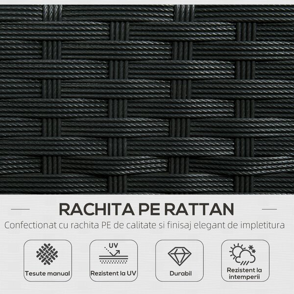 Outsunny Set Mobilier Grădină Ratan 4 Piese, 2 Scaune, Fotoliu 2 Locuri, Măsuță Cafea, Negru Crem | Aosom Romania