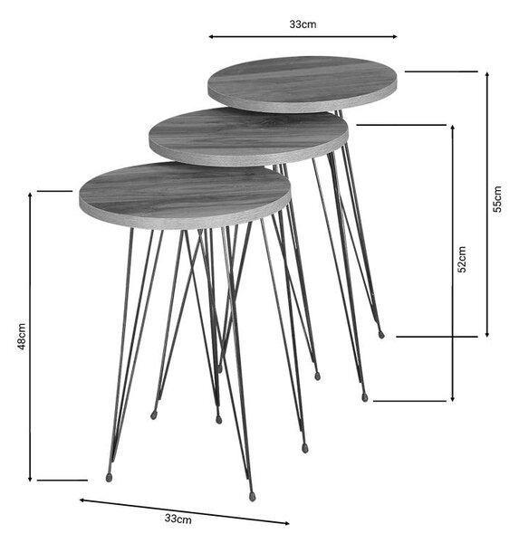 Măsuțe laterale Wakmi, Set 3 piese, 33x33x55 cm