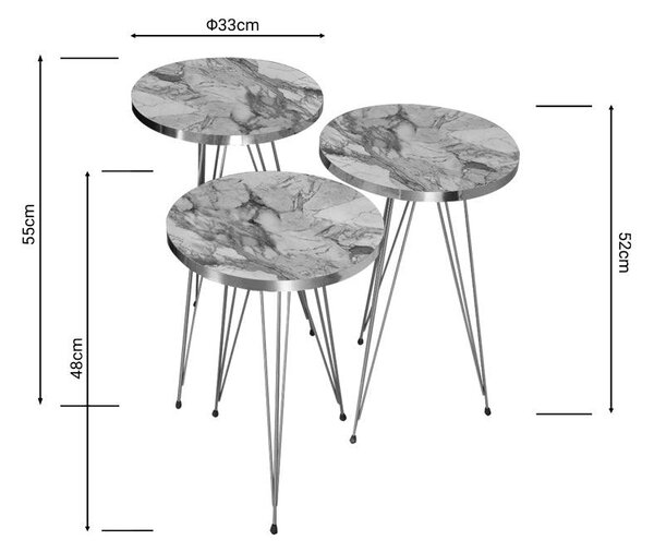 Măsuțe laterale Wakmi, Set 3 piese, 33x33x55 cm