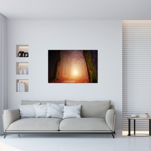 Tablou cu pădurea toamna în ceață (90x60 cm)
