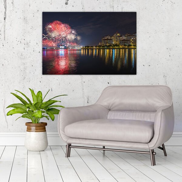 Tablou cu artificii in Singapur (90x60 cm)